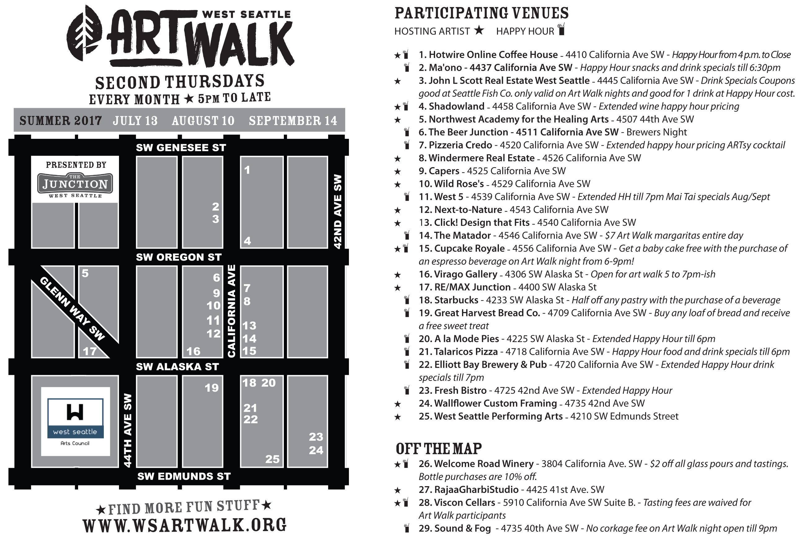 West Seattle Art Walk map of participating merchants