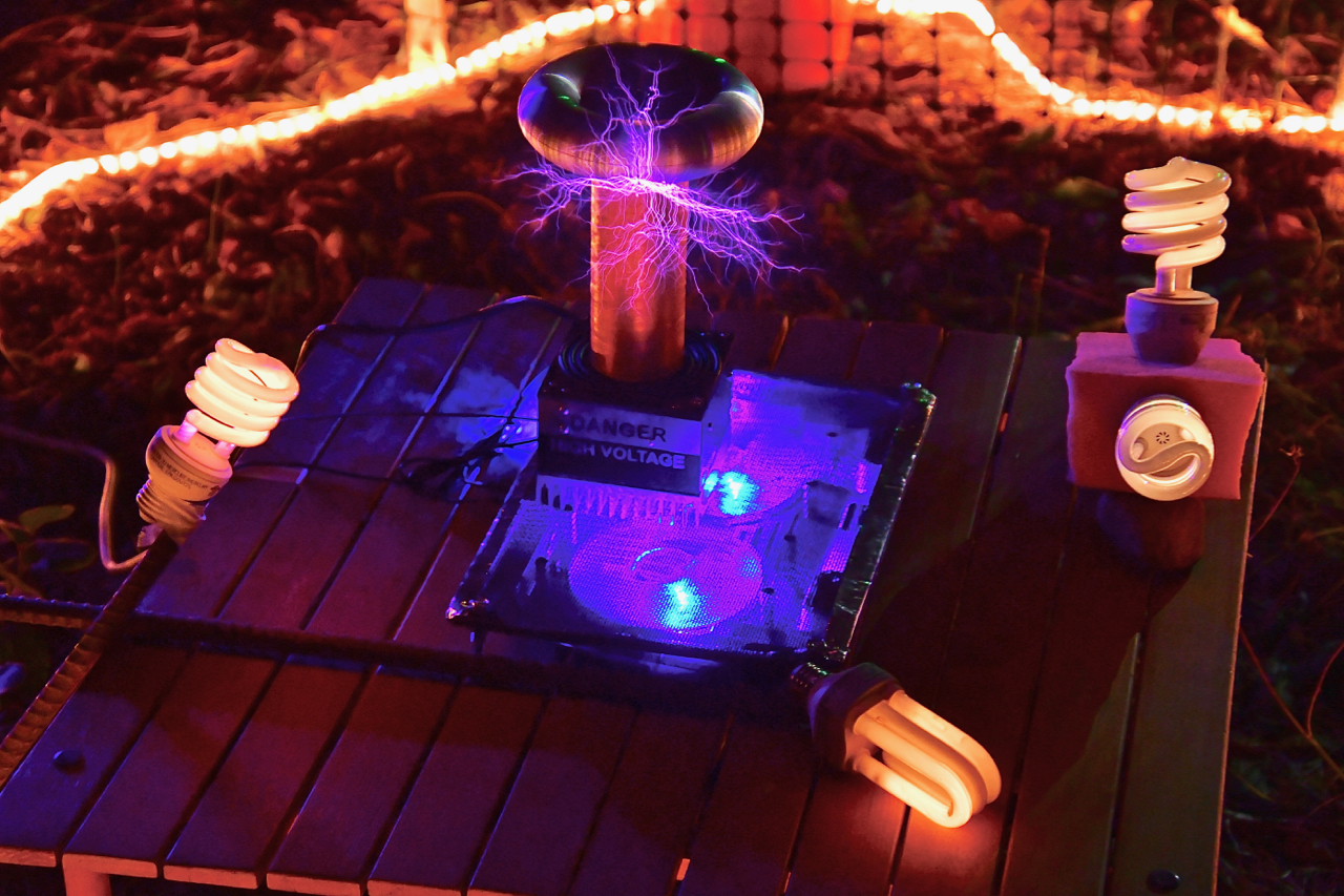 A Tesla Coil was reacting to musical notes fed to it. Photo by Patrick Robinson