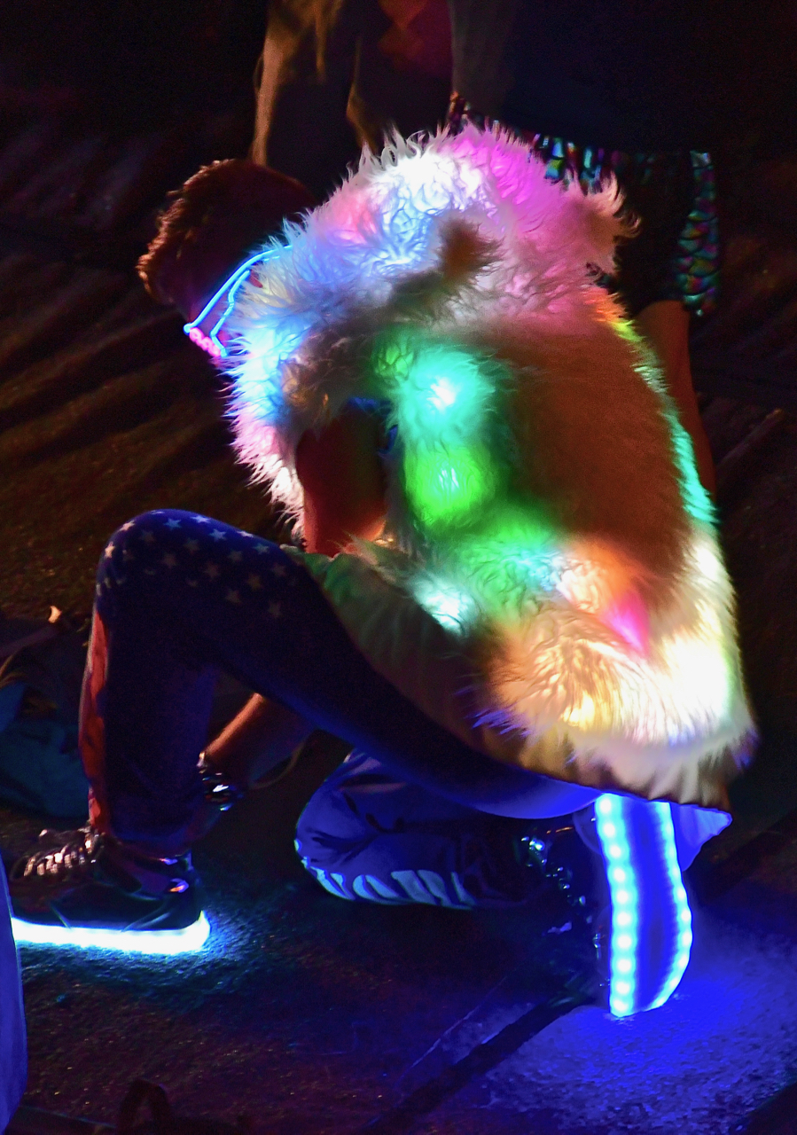 This guy had on an illuminated fur vest and lit sneakers. Photo by Patrick Robinson