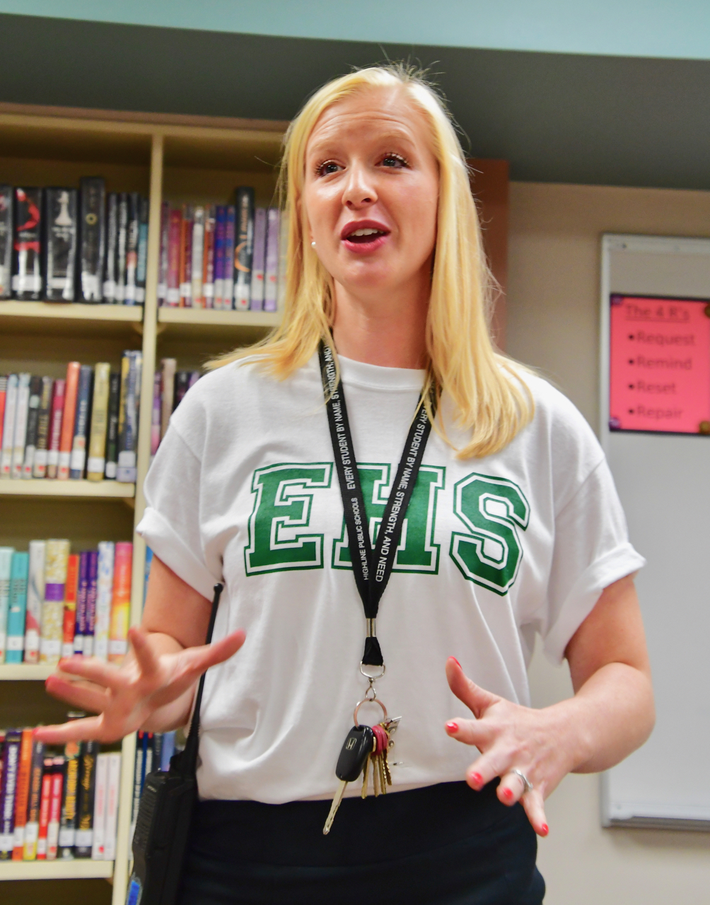 Evergreen Principal Jacquline Downey spoke to the staff. Photo by Patrick Robinson