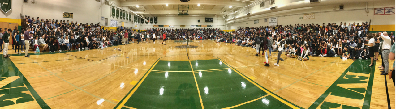 The whole school was in the gym for the welcome assembly. Photo by Patrick Robinson