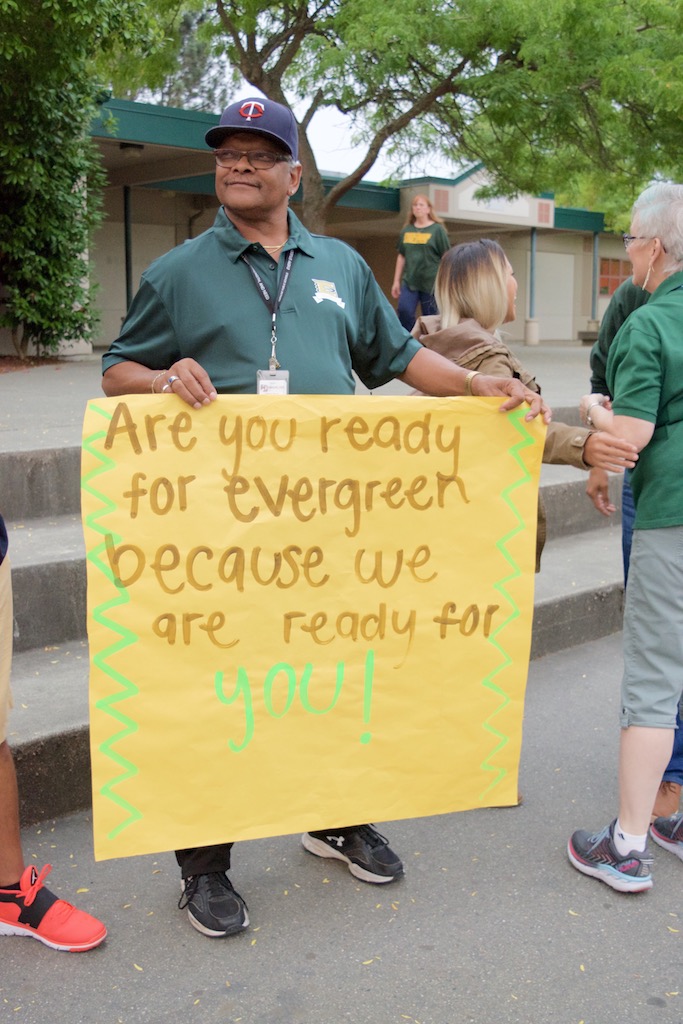 Coach and school supporter Tyrone Curry was there to greet students too. Photo by Kimberly Robinson