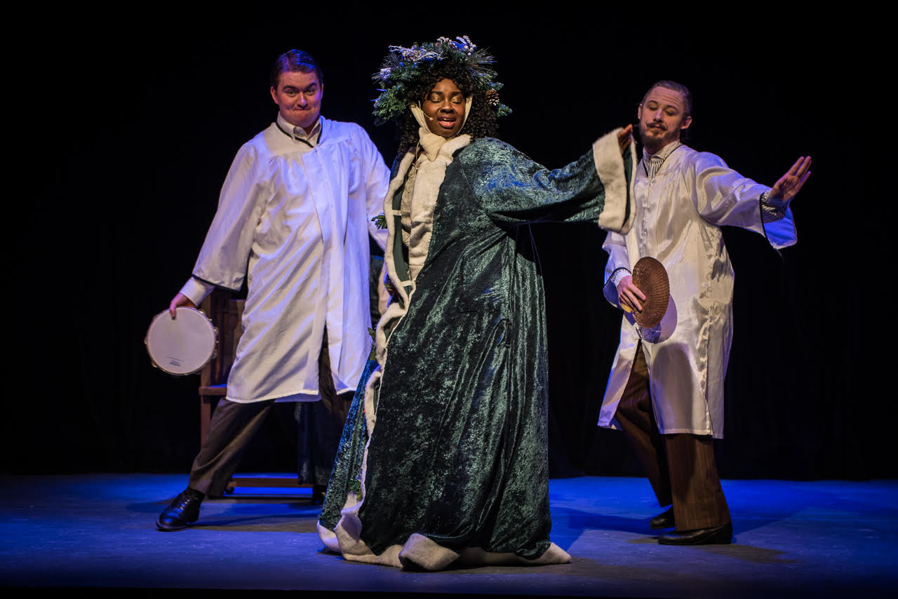  The Ghost of Christmas Present (Angelica Barksdale) sings gospel in Burien Actors Theatre’s musical The Christmas Carol Rag. Photo by Michael Brunk.