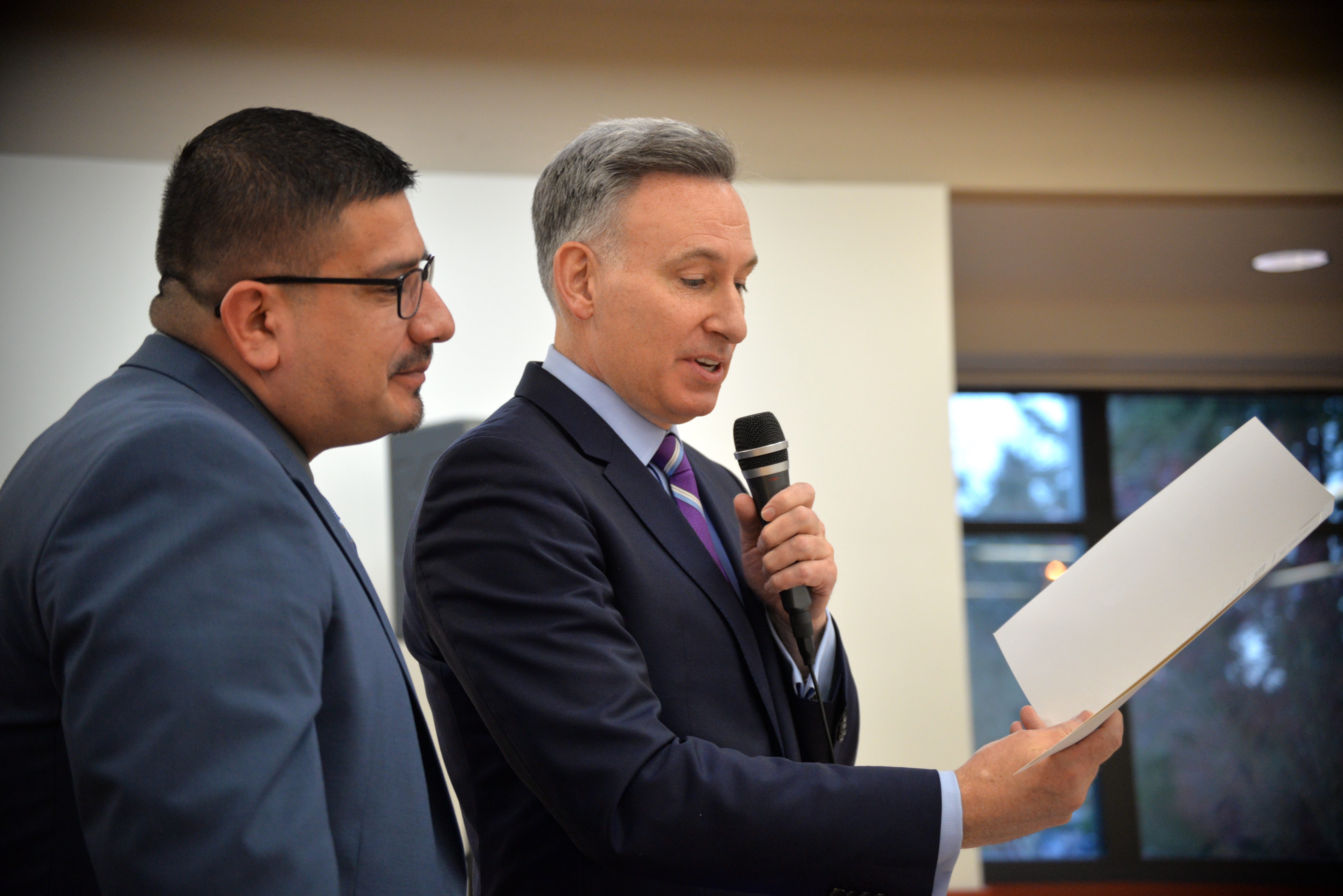 King County Executive Dow Constantine read a proclamation to Burien's Mayor Jimmy Matta in celebration of 25 years since the city was officially incorporated. 