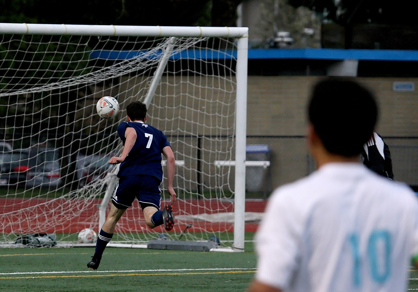 Kaiden Braun of Kennedy Catholic ties the score at 2 as he easily heads the ball into the goal.