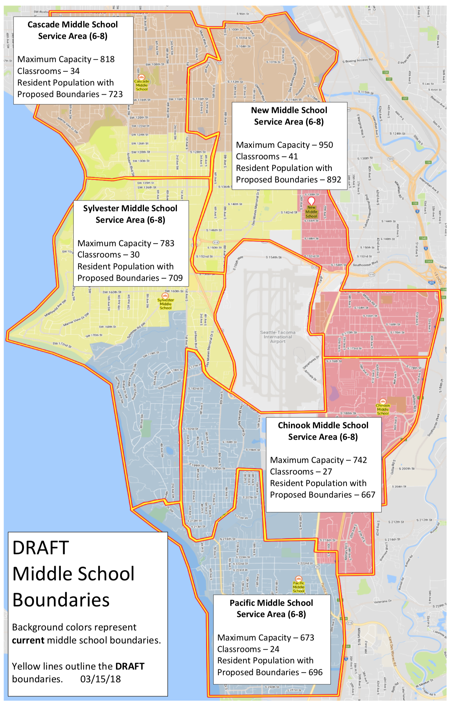 Draft middle school boundaries.  Highline Public Schools