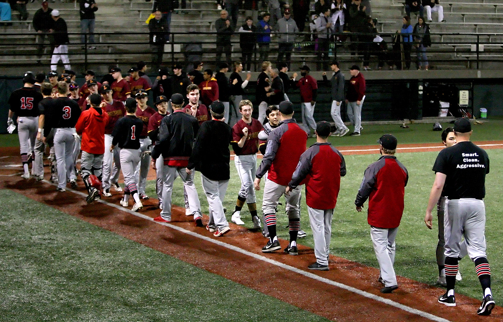 After the game both teams show their respect and sportsmanship.