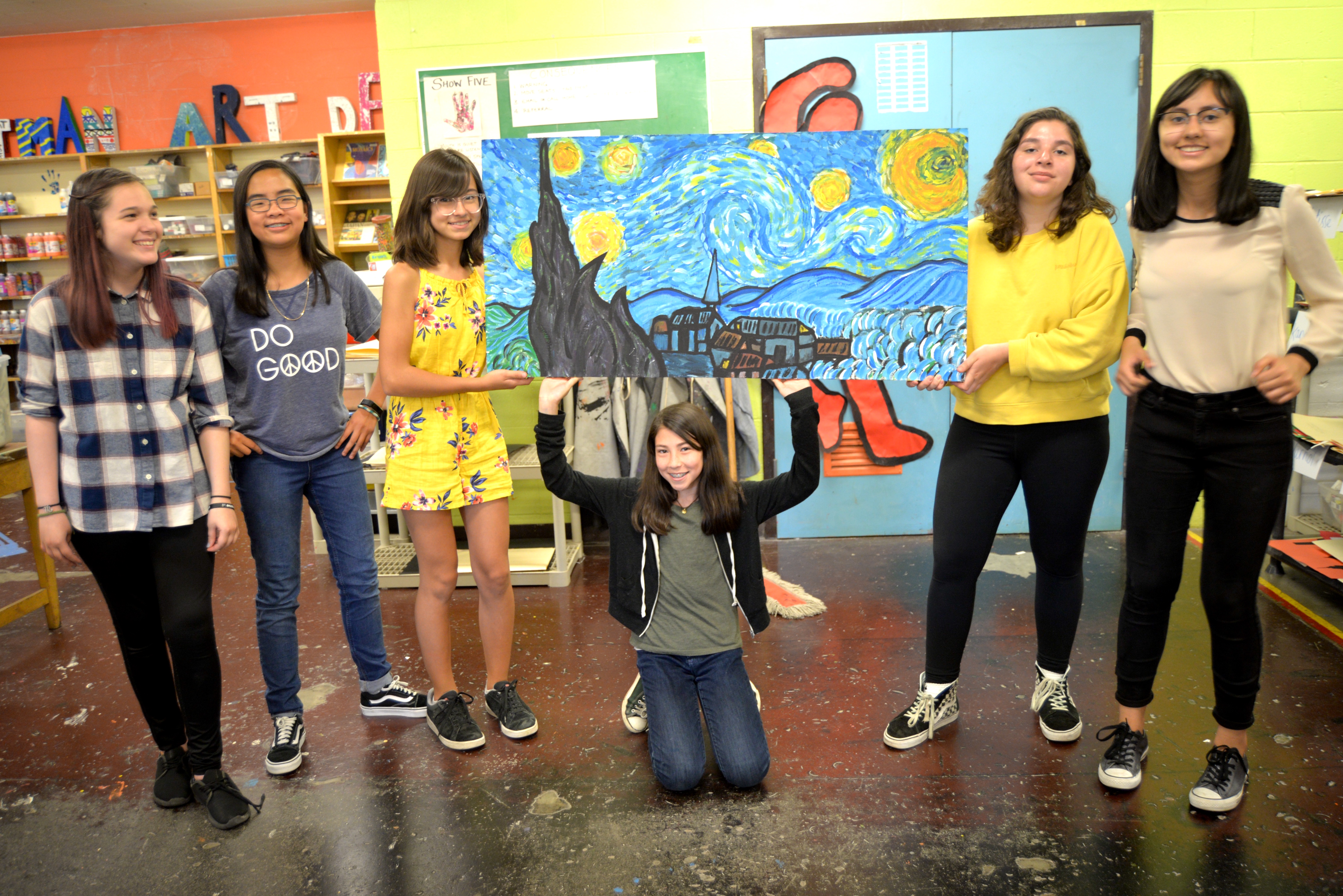 The school's art club created an homage to "Starry Night." 