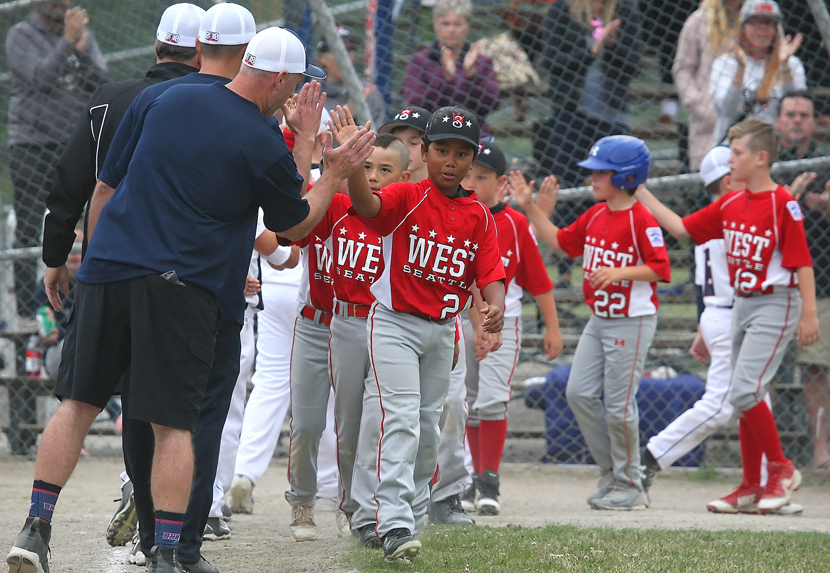 After the game both teams get high fives from each other as a show of sportsmanship.