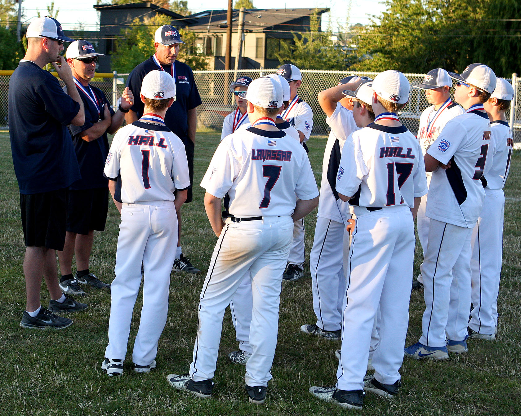 South Highline Nationals get a very positive talk from their coaches after the game. One coach said he couldn't be more proud of the team.