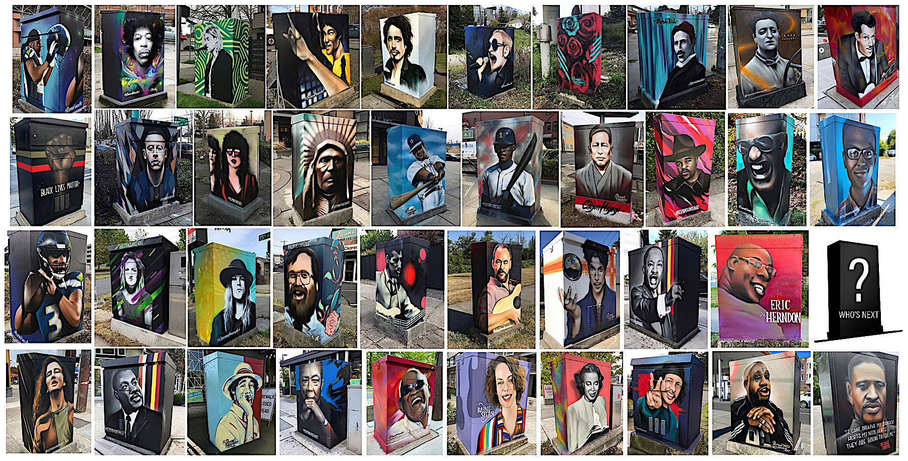 Graves Hansen paintings honoring musicians and cultural icons.