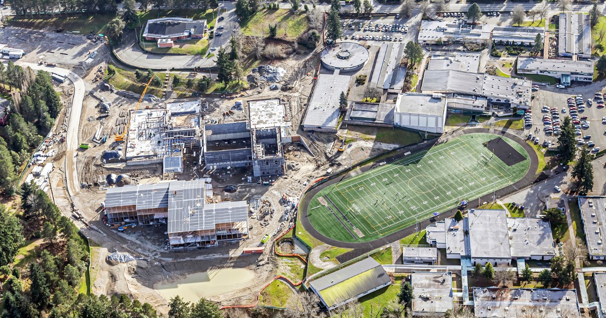 New Evergreen High School taking shape fast; Aerial photo shows footprint