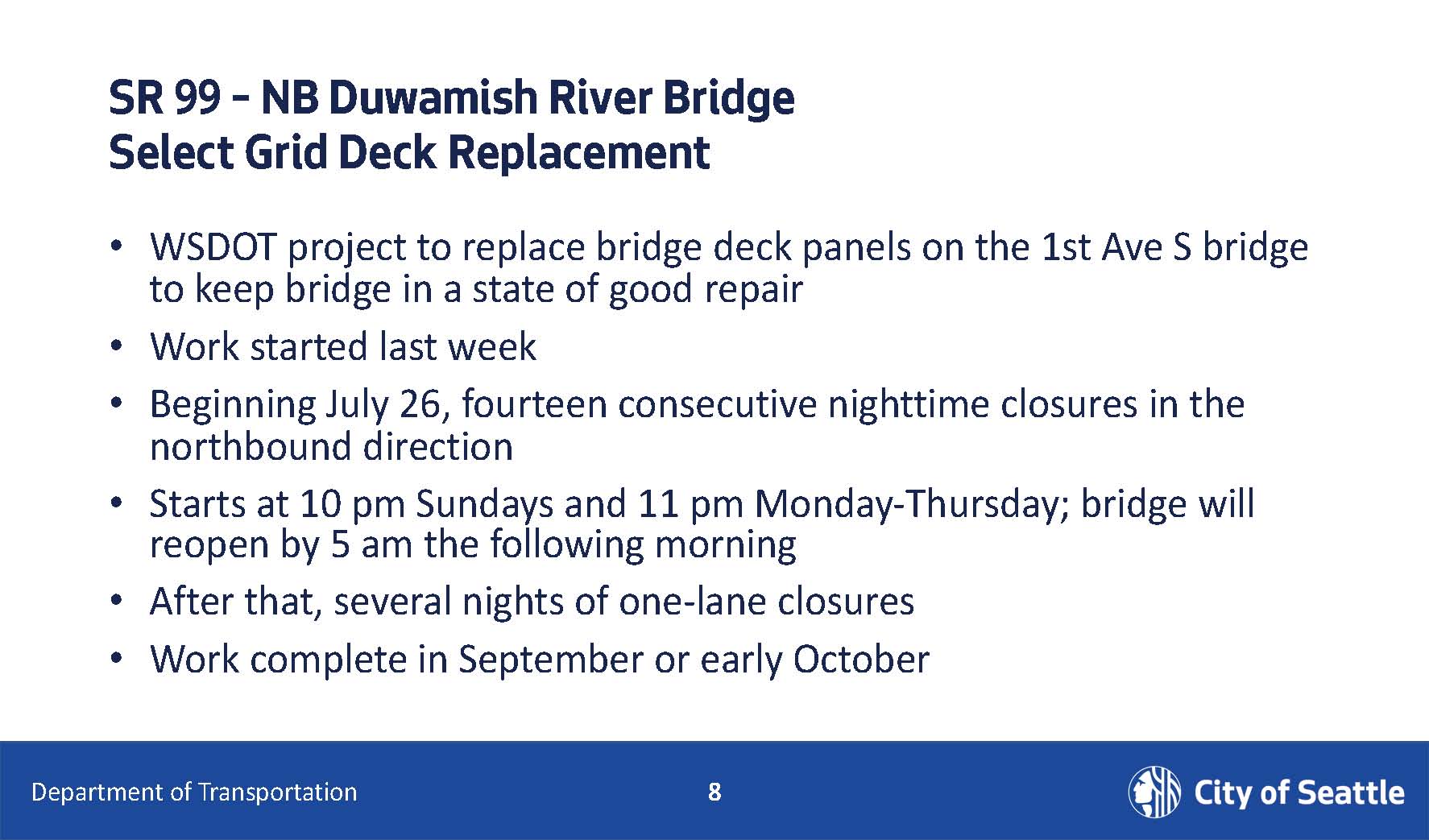 NB Duwamish River Bridge repairs