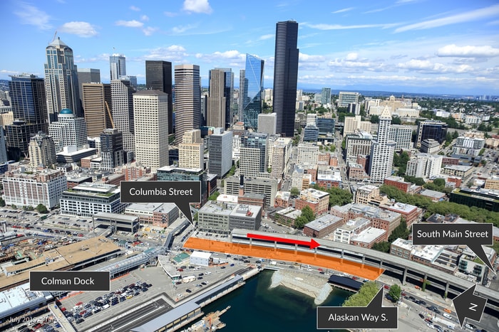 aerial view of viaduct teardown