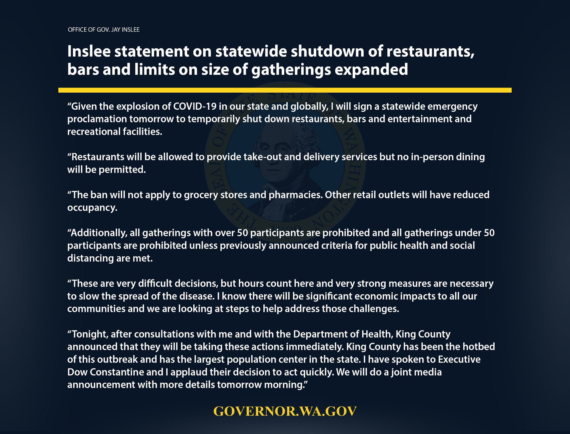 Inslee restaurant annoucement