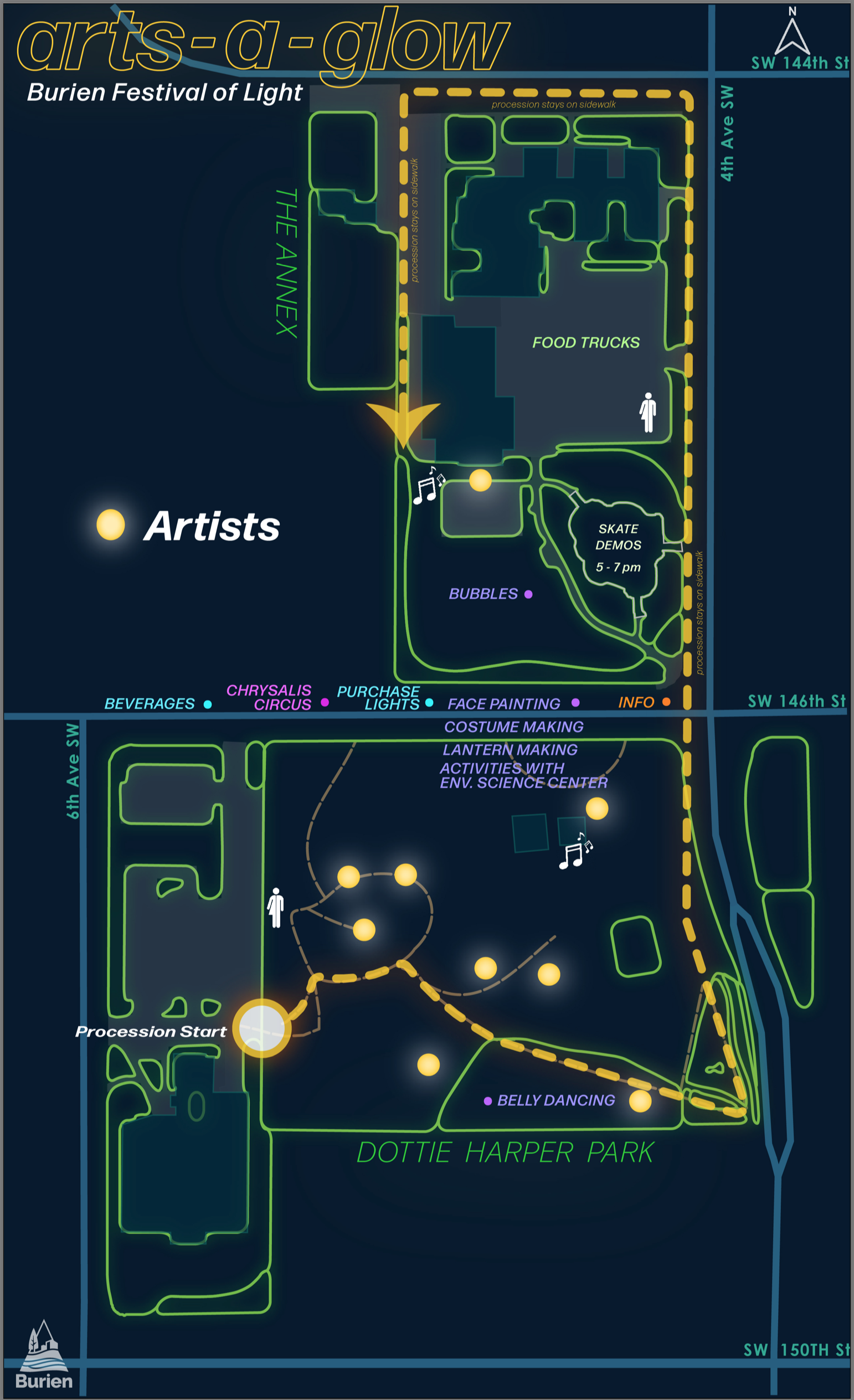 Arts a glow map and procession route
