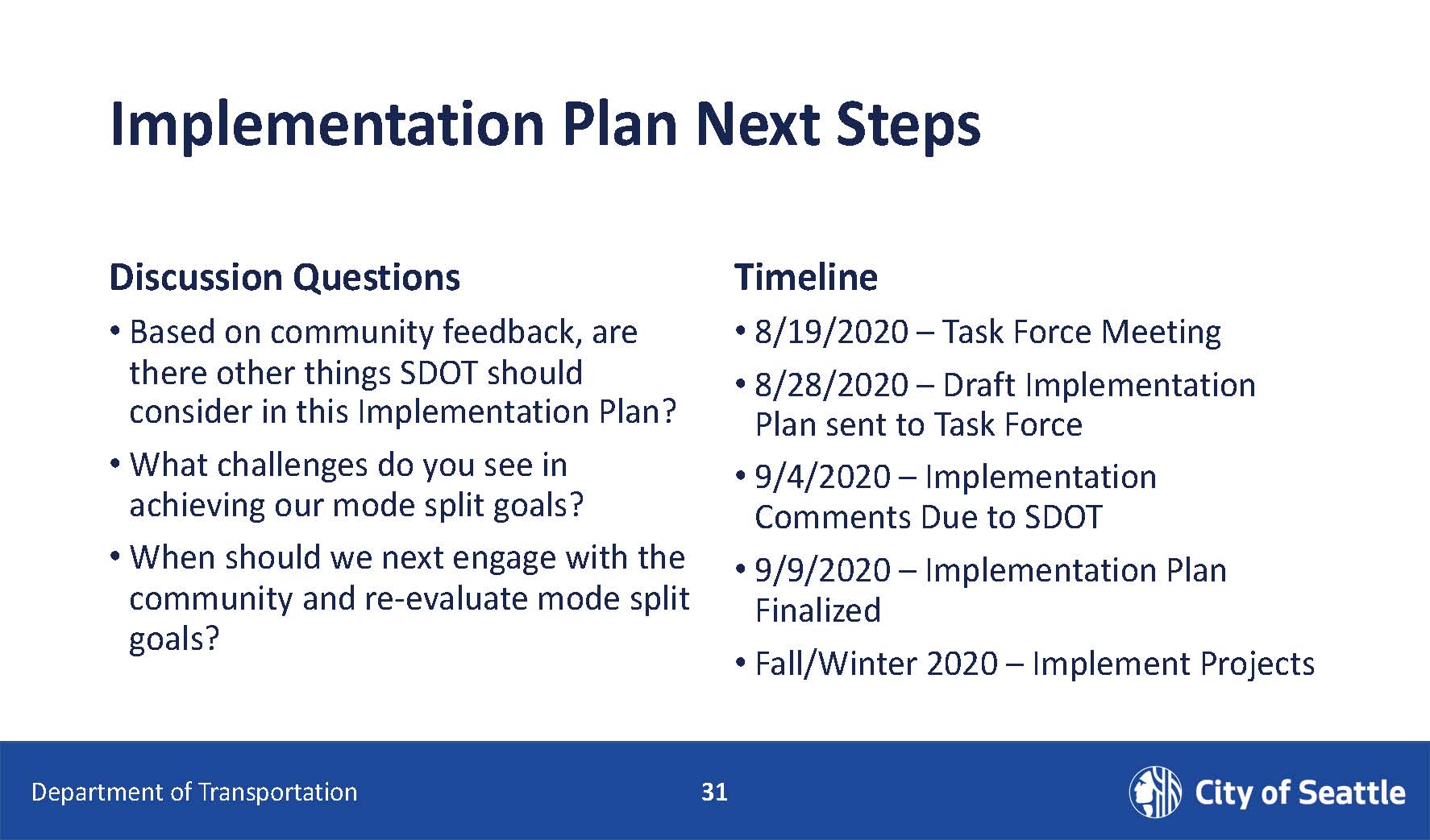 implentation plan next steps