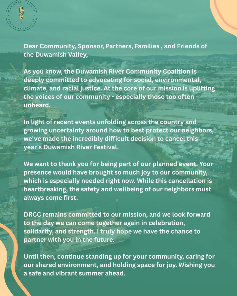 Duwamish River Festival cancellation letter