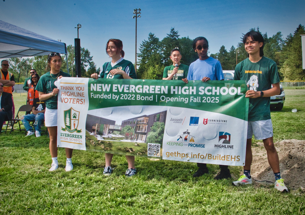 students with banner