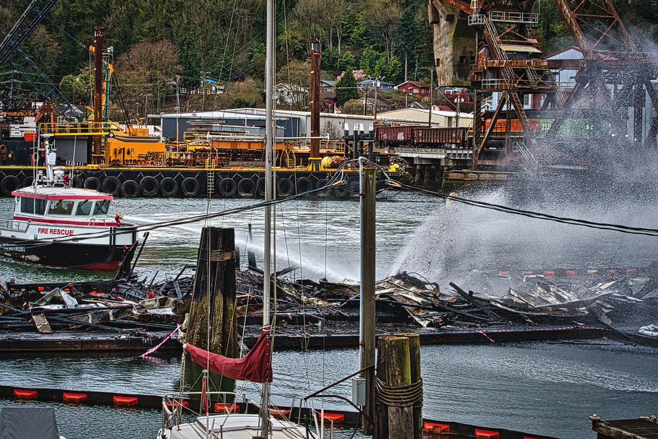 fire boat putting out hot spots