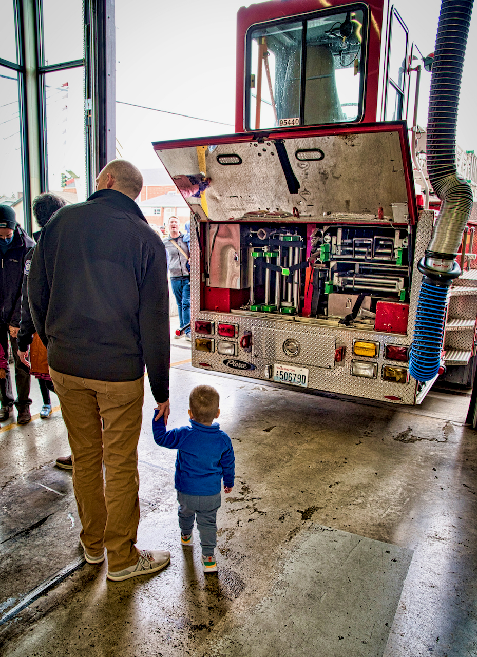 Fire engine with dad and son
