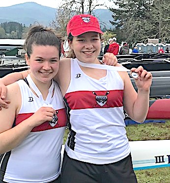 Hazel Dahlquist and Laurel Glassley received a hard won bronze medal for their junior doubles race