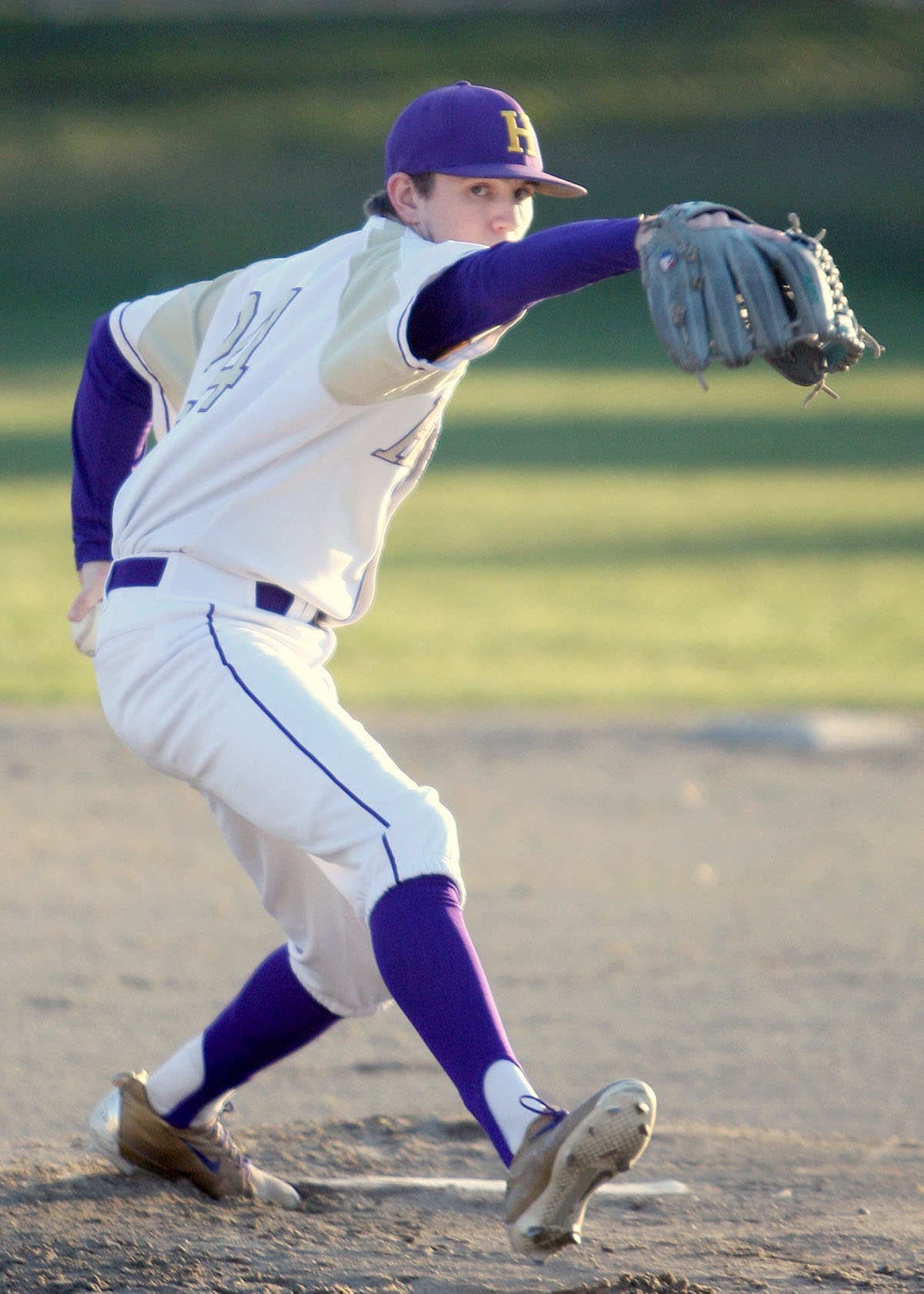 Starting pitcher Christian Hagler of Highline delivers his pitch home.