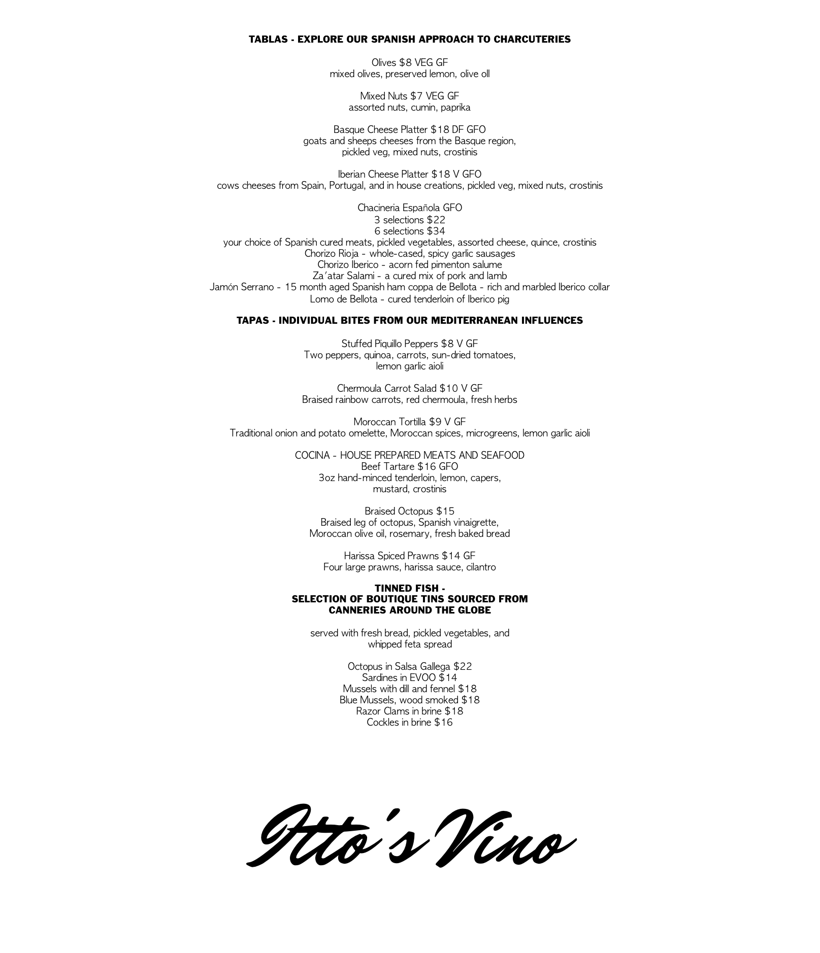 Itto's Vino Menu