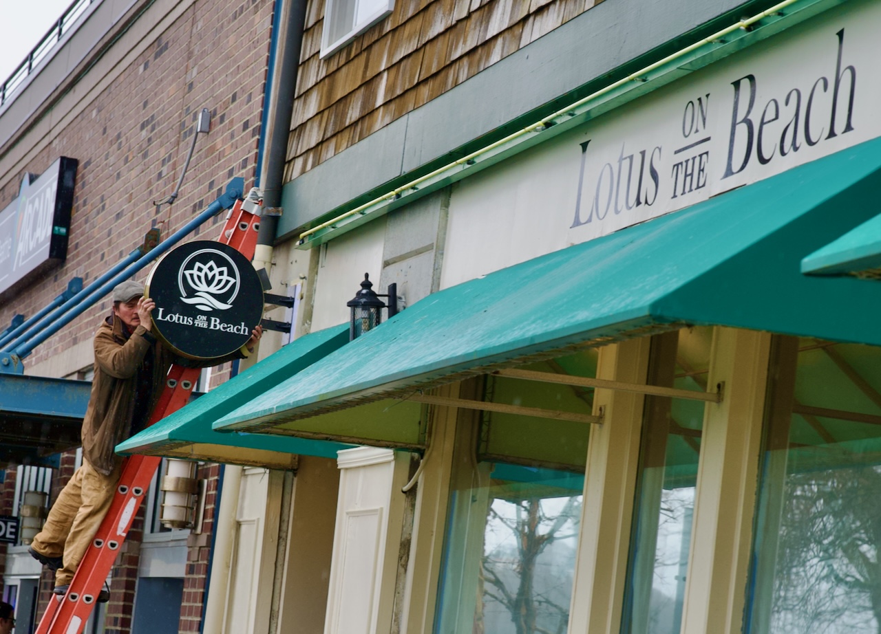 Sign being installed