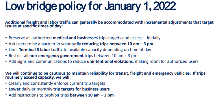 Low bridge policy jan. 1