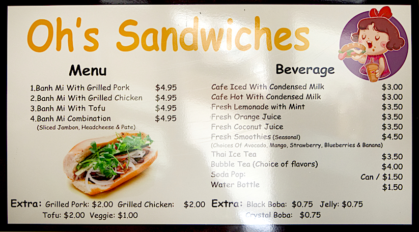 Oh's Sandwich menu