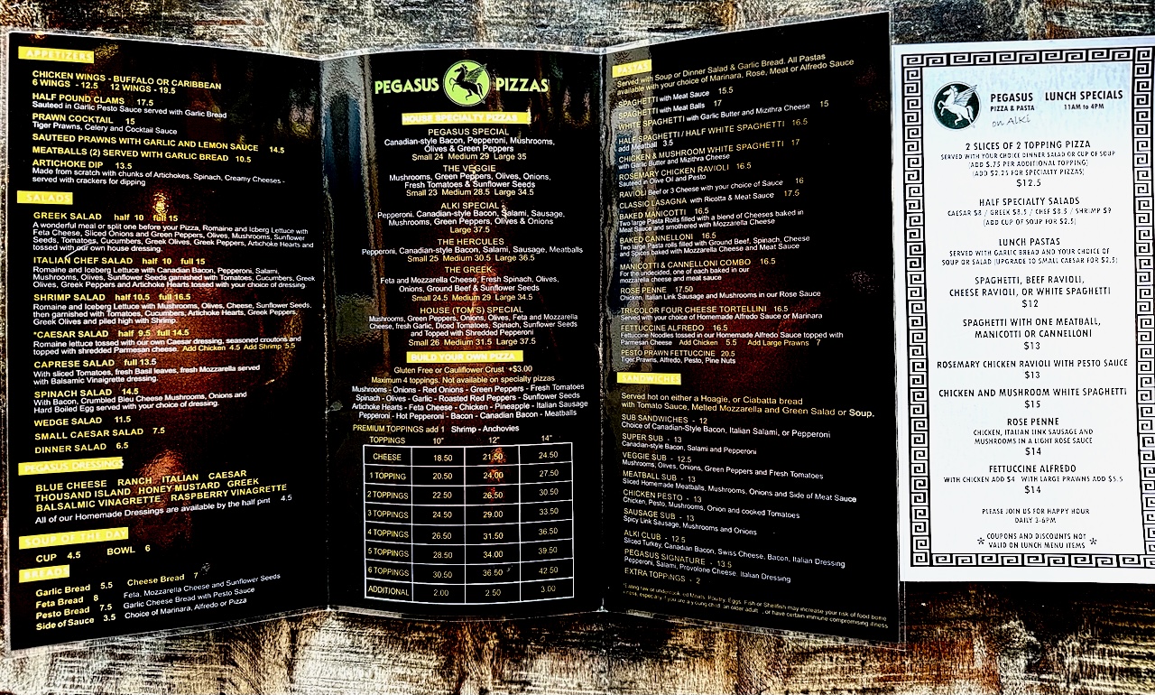 Pegasus Pizza menu