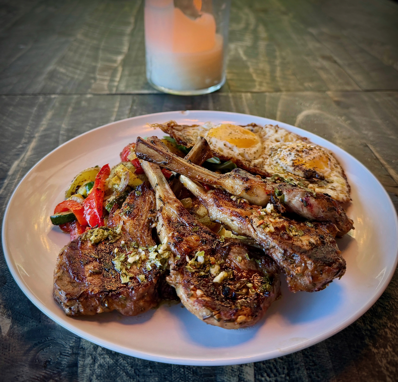Lamb chops and eggs