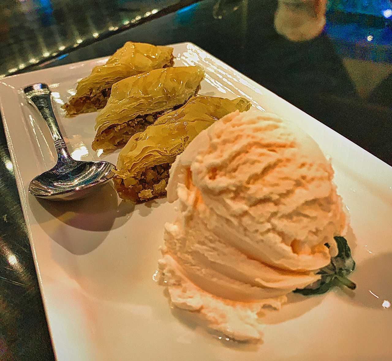 Rose ice cream and baklava