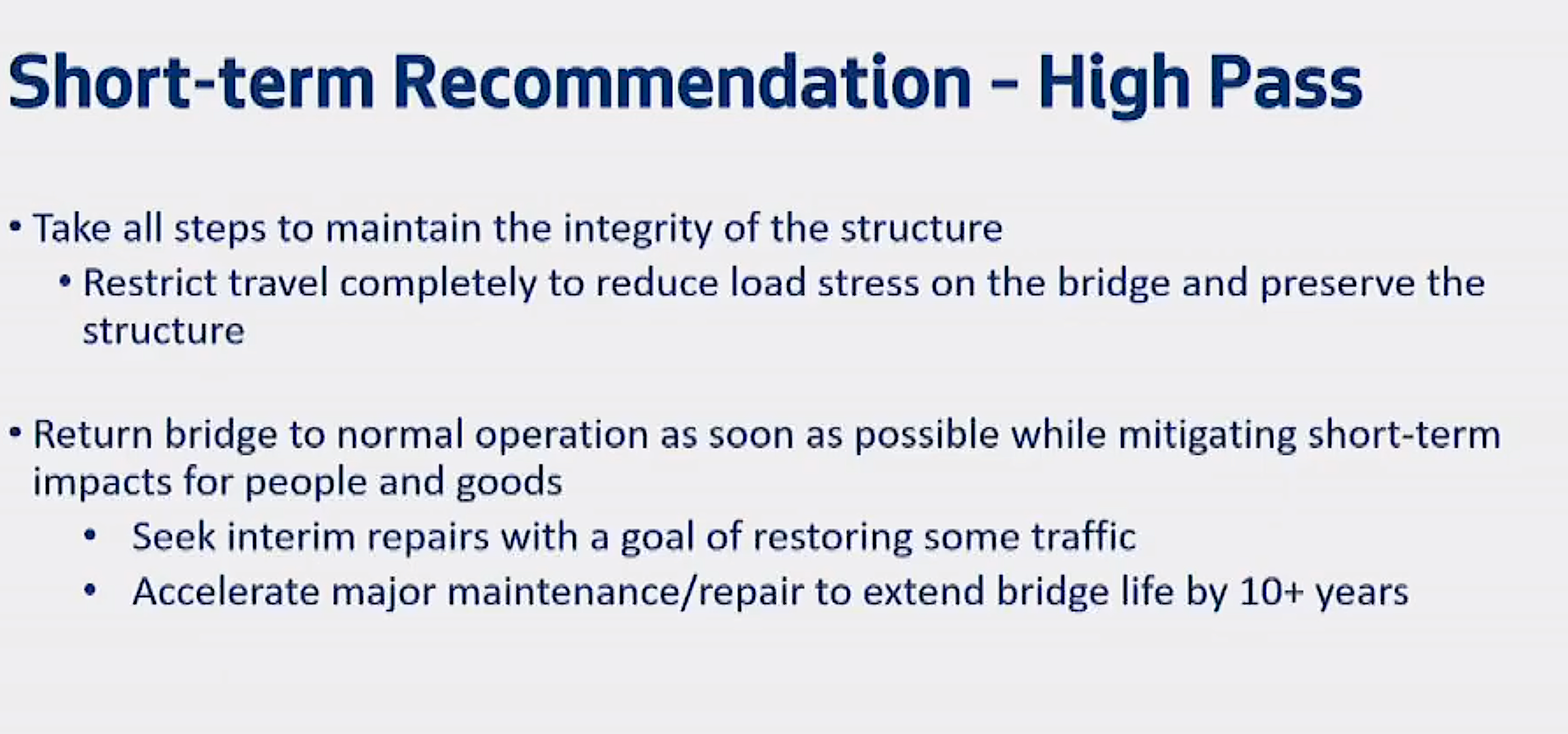 short term recommendations for high pass bridge