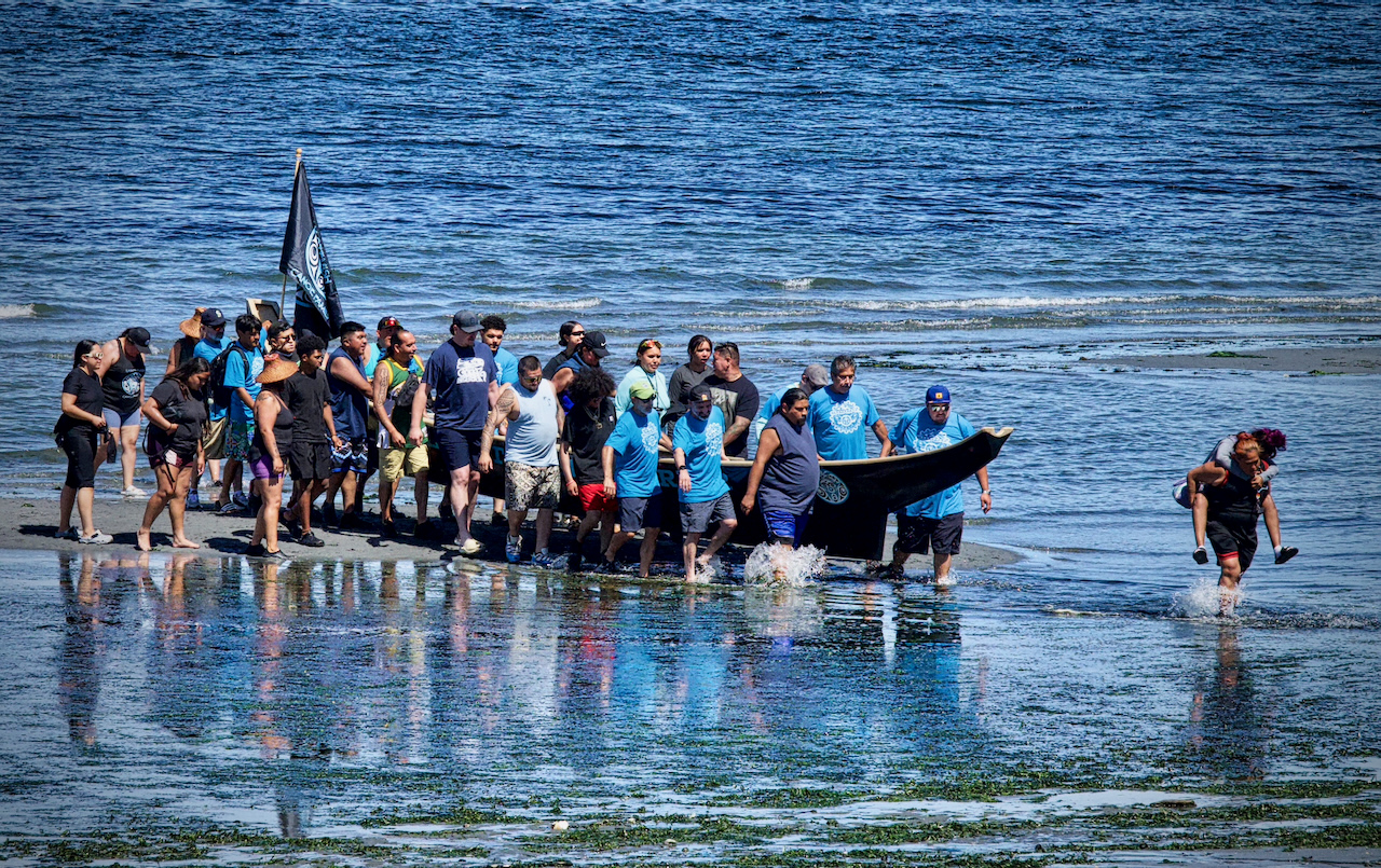 Canoes were pulled
