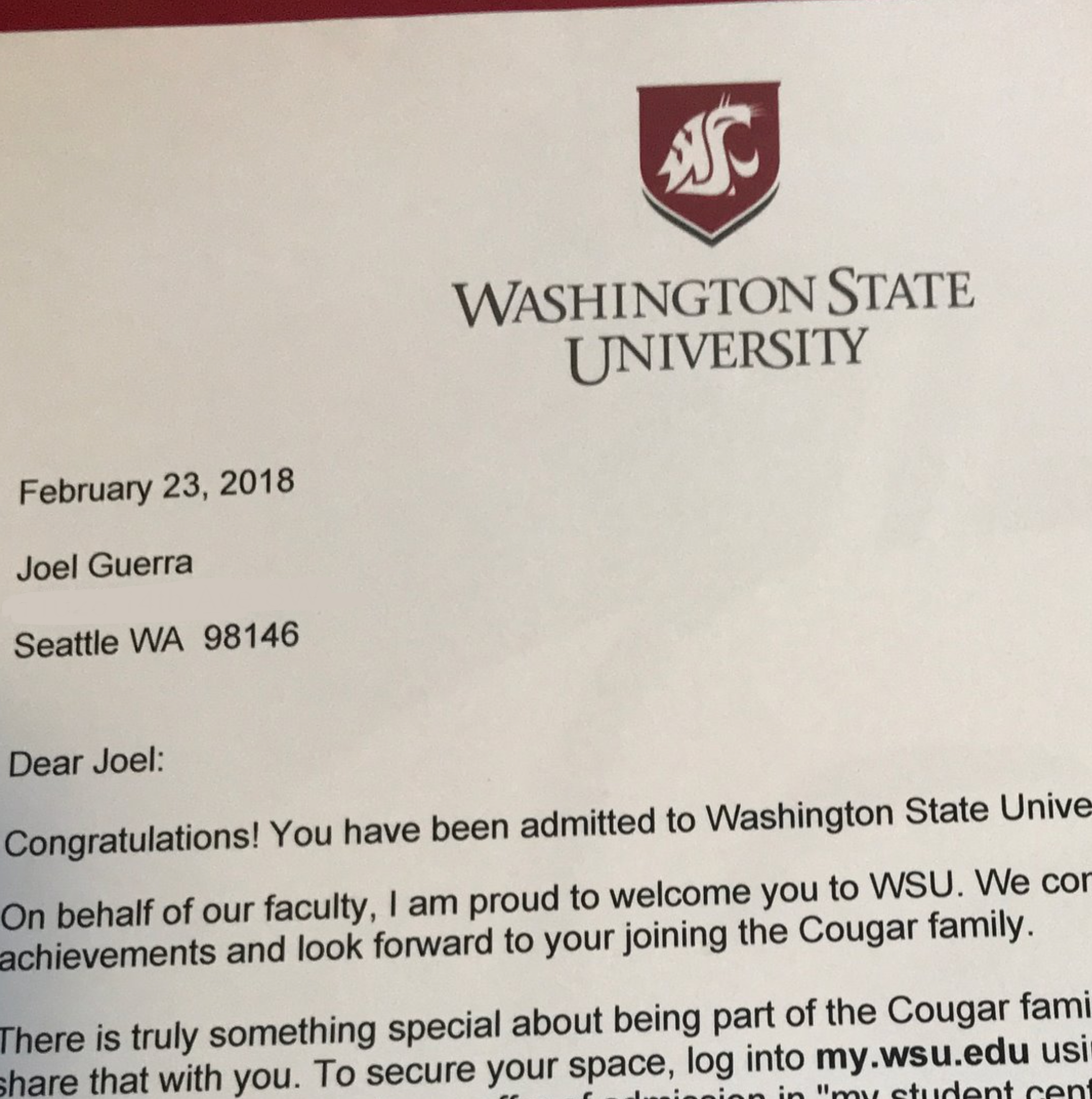 WSU acceptance