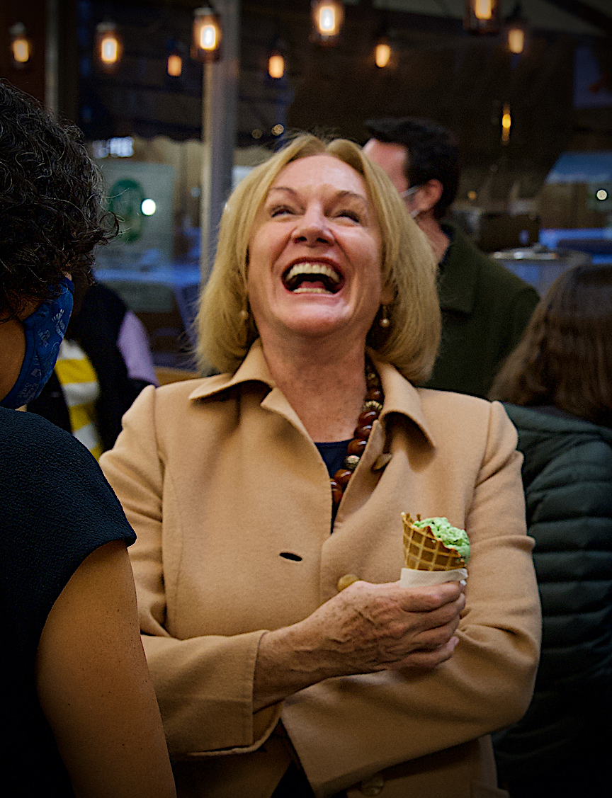 Mayor laughing