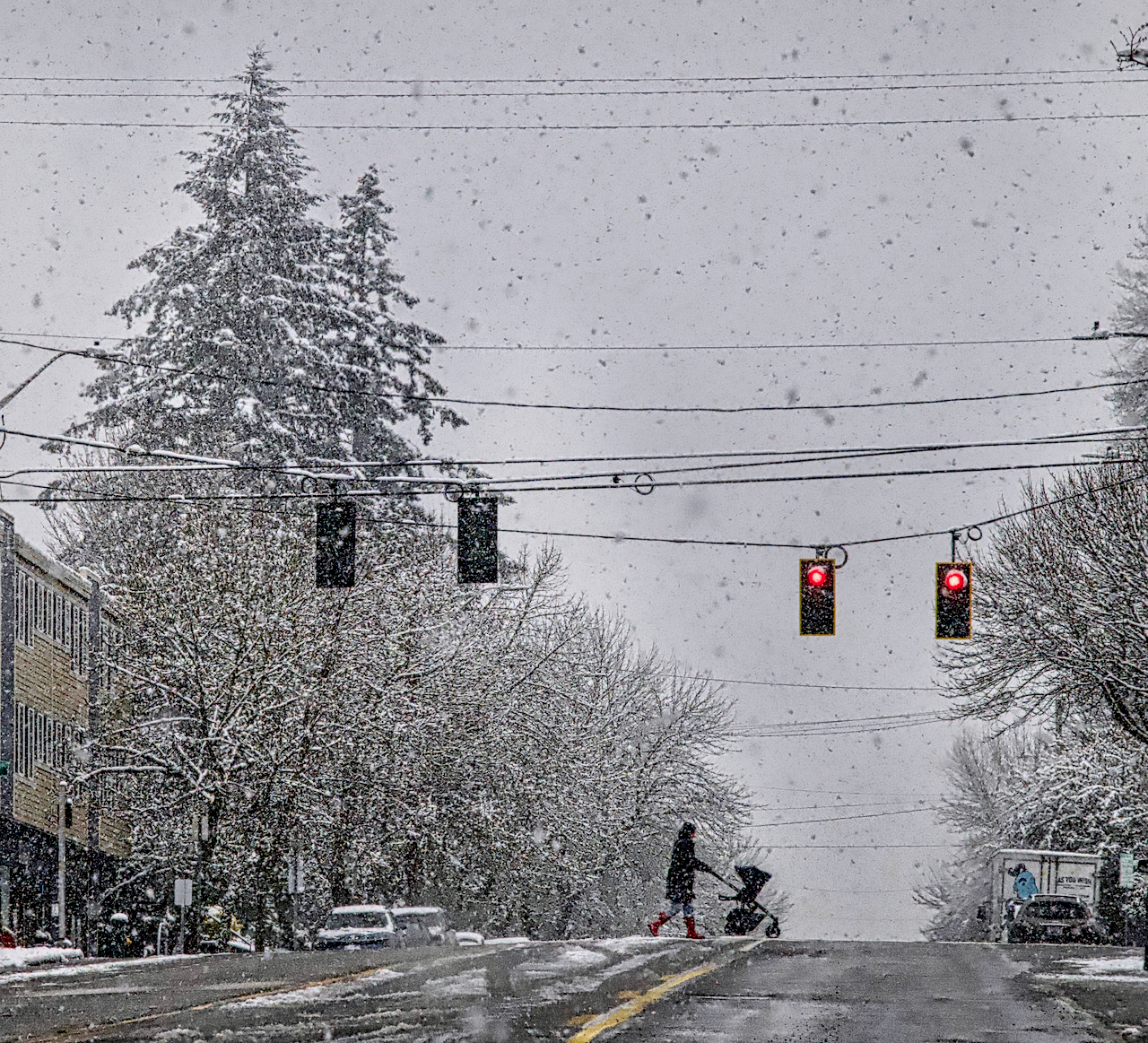lady with baby in snow