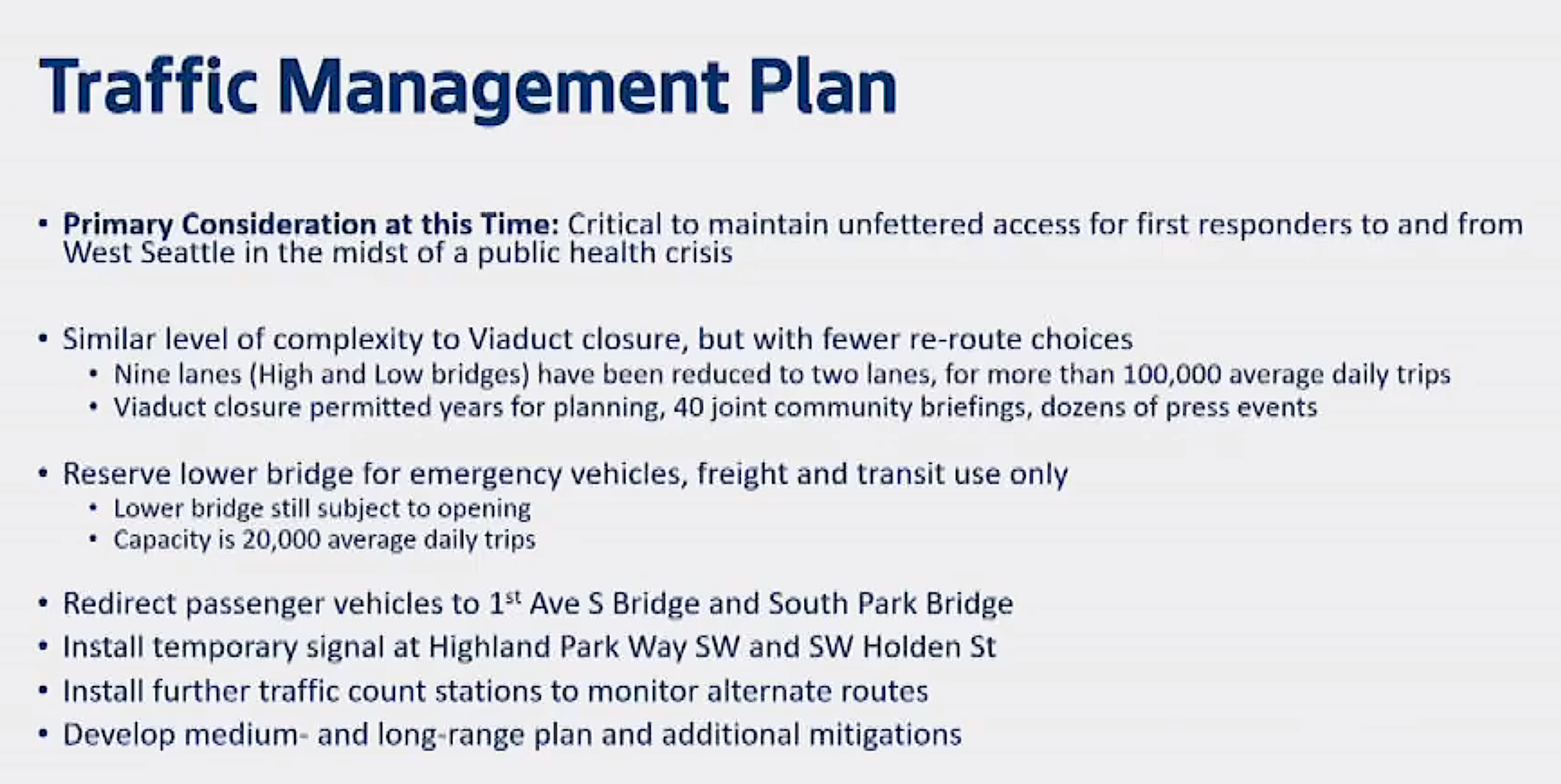 Traffic managment plan