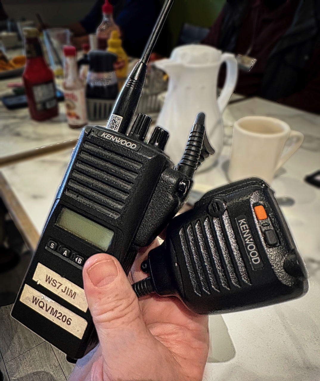 Ham radio in hand